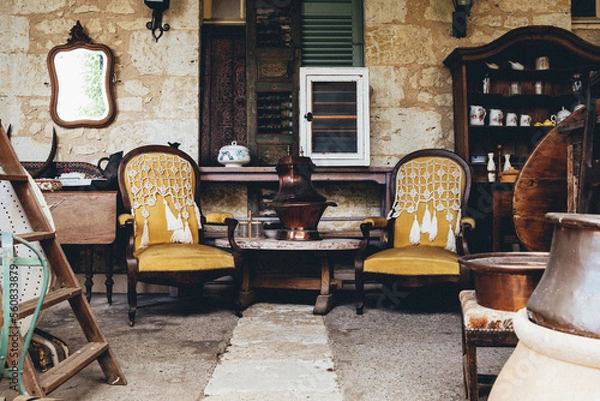 Obraz The village of antique dealers, a sort of flea market located in an old palace in Lectoure, in the South of France (Gers)