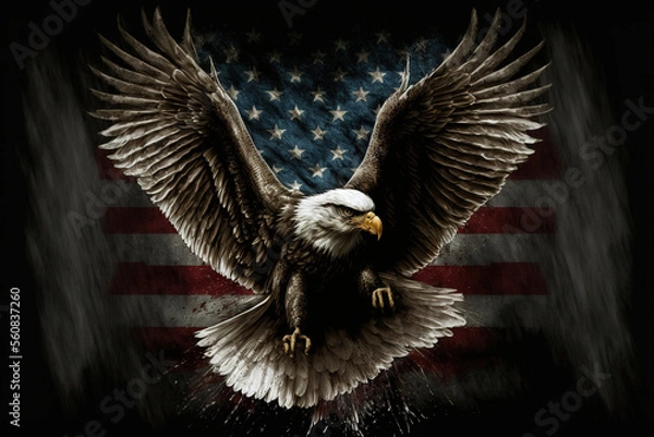 Obraz american bald eagle with flag