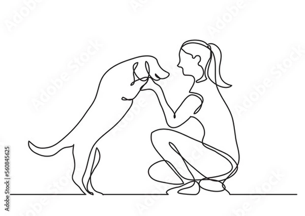 Fototapeta continuous line drawing happy pet lover with dog - PNG image with transparent background