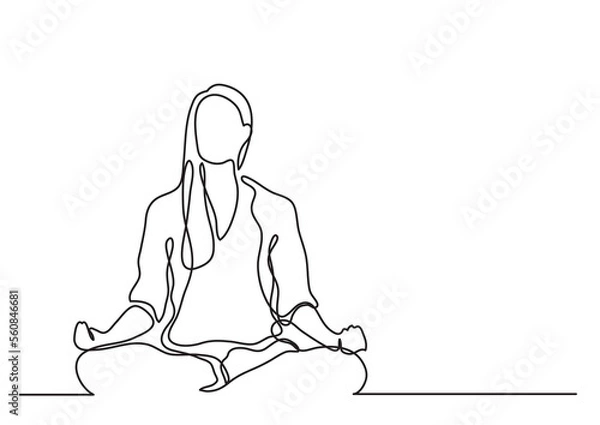 Fototapeta continuous line drawing woman meditating - PNG image with transparent background