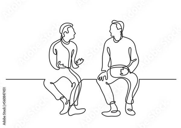 Fototapeta single line drawing two sitting men talking - PNG image with transparent background