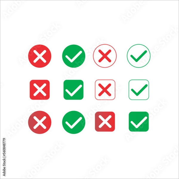 Fototapeta Check mark icon set.  Accepted or rejected, true or false, right or wrong signs , yes or no icons.