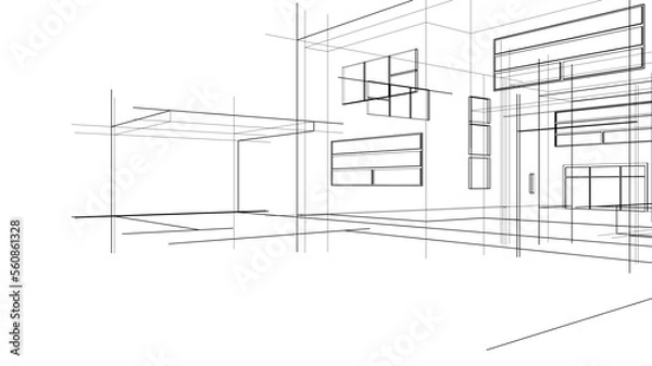 Fototapeta house building sketch architectural 3d illustration