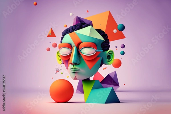 Fototapeta 3d abstract geometric portrait graphics illustration made with Generative AI