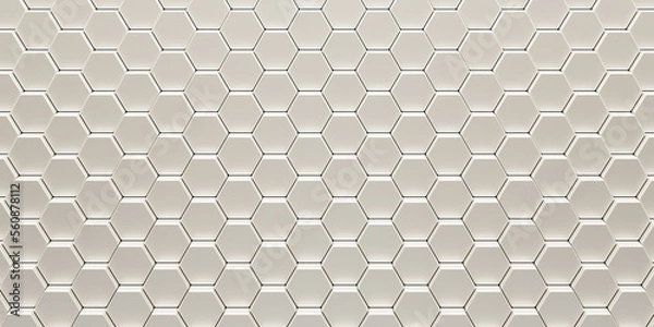 Fototapeta White geometric hexagonal abstract background. Surface polygonal pattern with glowing hexagons,