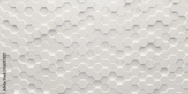 Fototapeta White geometric hexagonal abstract background. Surface polygonal pattern with glowing hexagons,