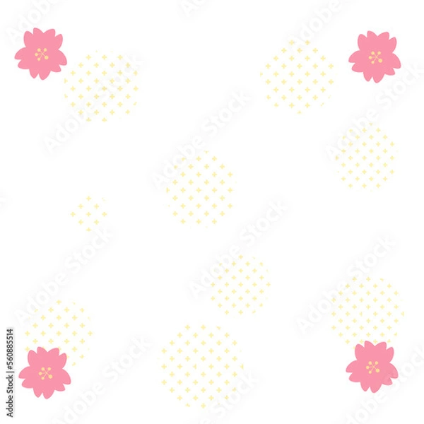 Obraz 手書きの花と和柄の背景ー黄色