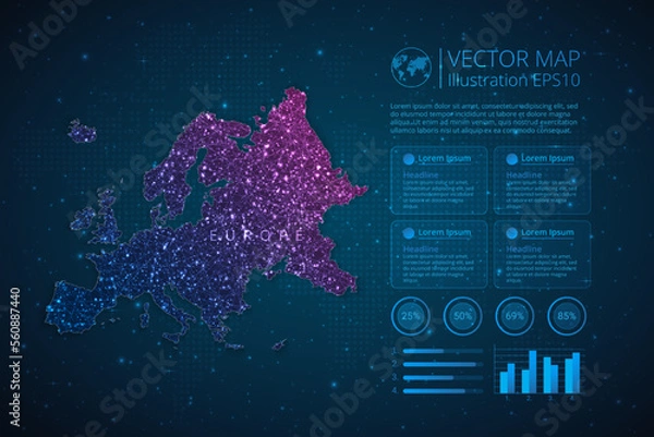 Fototapeta Europe Continent map infographics template for diagram, graph, presentation and chart with abstract geometric mesh polygonal light concept on blue background. Vector Illustration EPS10.