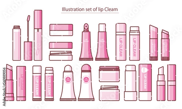 Fototapeta おしゃれで可愛いピンクのリップクリームのイラストセット