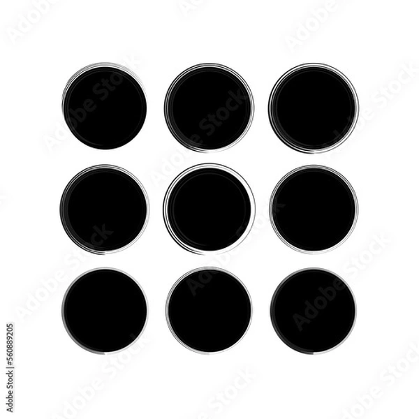 Fototapeta Brush circles in line art style. Round frame set. Grunge texture. Vector illustration. stock image.