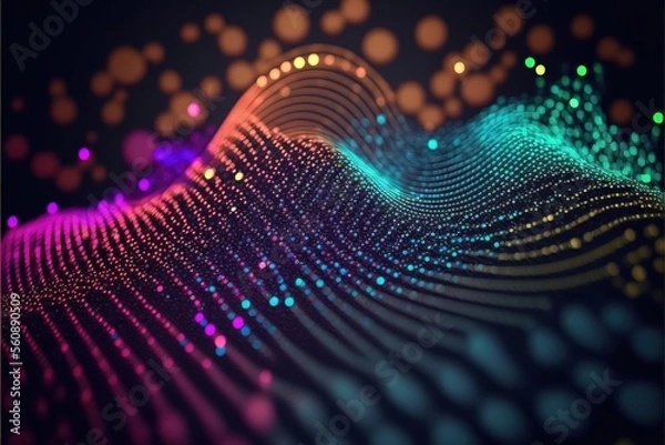 Fototapeta Connected glowing 3d grid, digitalization, wave, network   created with generative ai technology