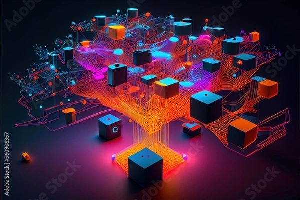 Fototapeta digital colorful flow chart management prozess connected lab created with generative ai technology