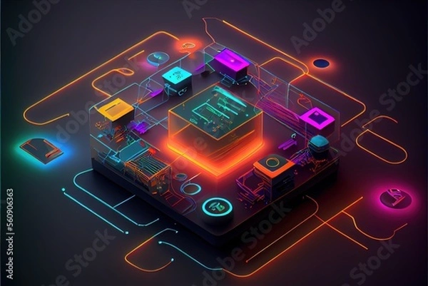 Fototapeta digital colorful flow chart management prozess connected lab created with generative ai technology
