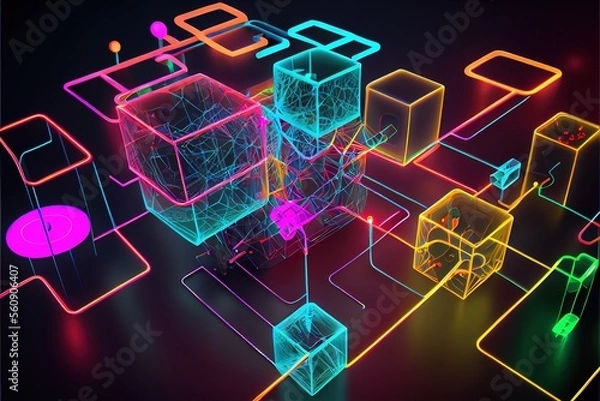 Fototapeta digital colorful flow chart management prozess connected lab created with generative ai technology