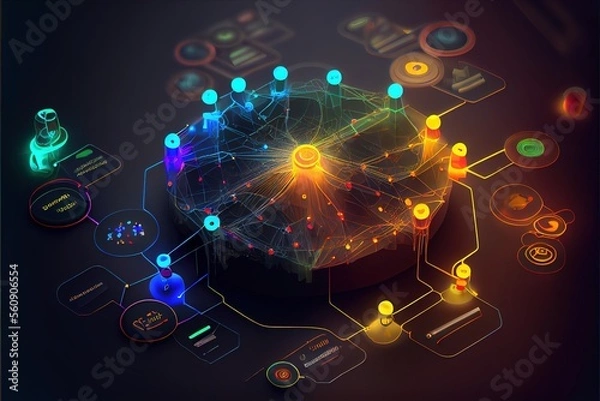 Fototapeta digital colorful flow chart management prozess connected lab created with generative ai technology