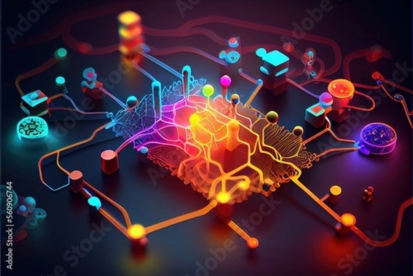 Fototapeta digital colorful flow chart management prozess connected lab created with generative ai technology