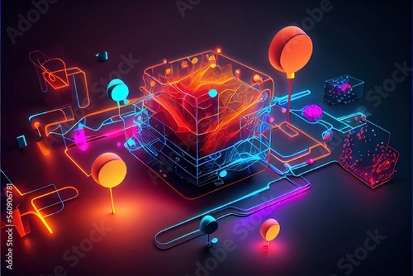 Fototapeta digital colorful flow chart management prozess connected lab created with generative ai technology