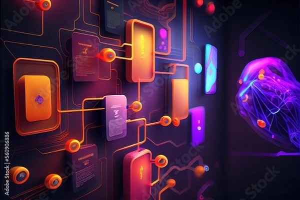 Fototapeta digital colorful flow chart management prozess connected lab created with generative ai technology