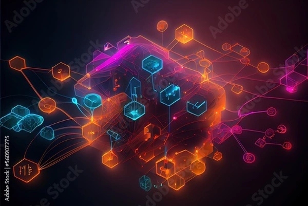 Fototapeta digital colorful flow chart management prozess connected lab created with generative ai technology