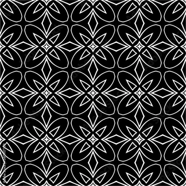 Fototapeta Seamless pattern of black shapes on white background.