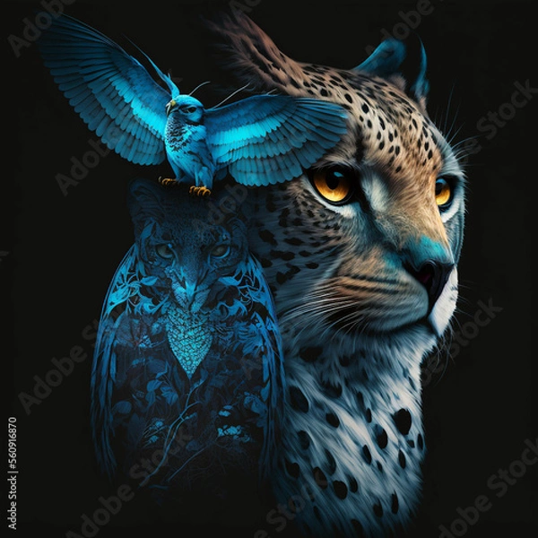 Obraz Blue Birds with Leopard