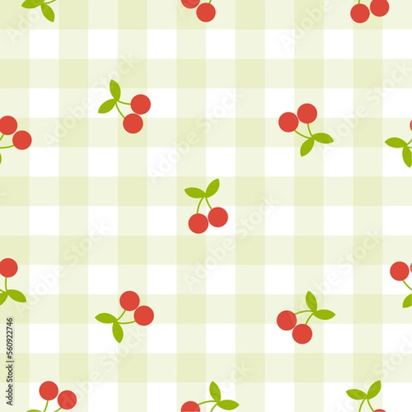 Fototapeta cute cherry gingham pattern vector illustration