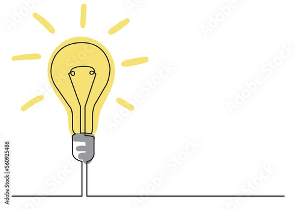 Obraz continuous line drawing light bulb colored colored - PNG image with transparent background