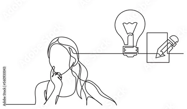 Obraz one line drawing of person thinking solving problems finding solutions  presentation  - PNG image with transparent background