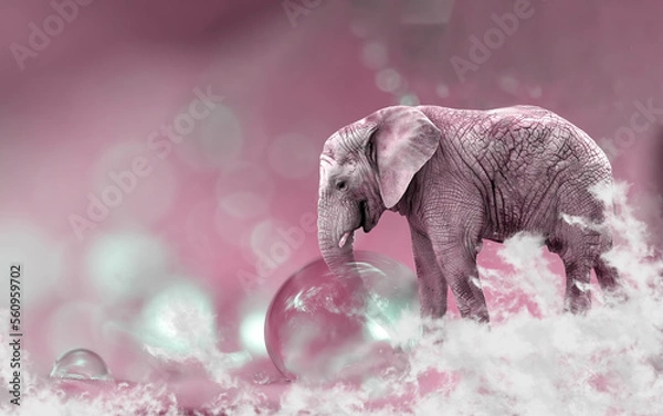 Obraz a pink elephant dipping its trunk in a bubble
