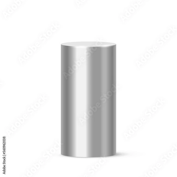 Obraz Metal cylinder podium, 3D pedestal pipe from stainless steel or iron, silver platform
