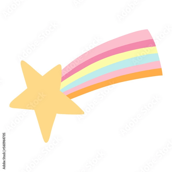 Fototapeta Hand drawn falling star in flat style. Vector illustration of cartoon star, cute kids nursery icon
