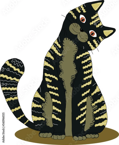 Fototapeta A black cat with yellow stripes. Vector file for designs.
