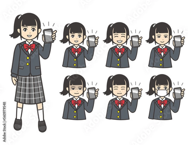 Obraz ブレザー  女子学生 スマフォ 01