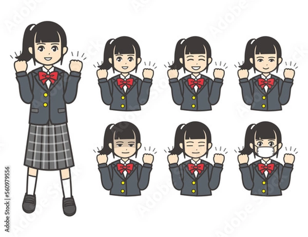 Obraz ブレザー 女子学生 ガッツポーズ 01