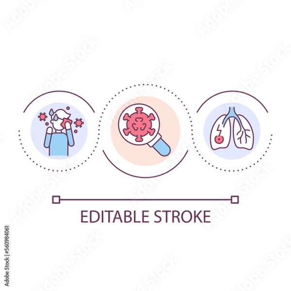 Fototapeta Respiratory tract infection loop concept icon. Pulmonary disease. Contagious virus. Influenza abstract idea thin line illustration. Isolated outline drawing. Editable stroke. Arial font used