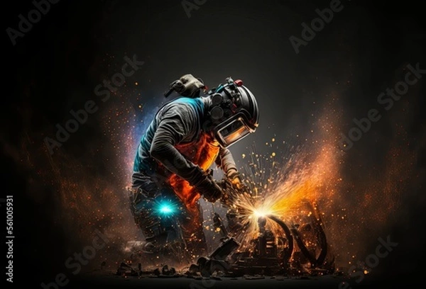 Obraz welder at work, illustration on dark background for calendar