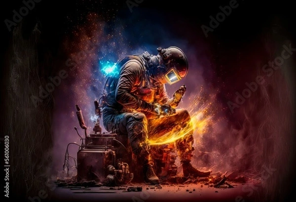 Obraz welder at work in dark style, illustration