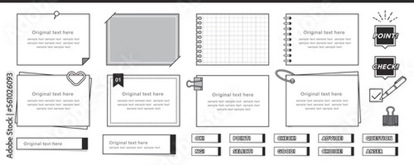 Fototapeta メモ帳、付箋、ノートなどのデザインフレームいろいろセット