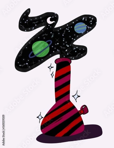 Fototapeta hand drawn illustration of a magic wand, Modern flat with universe dream art style.