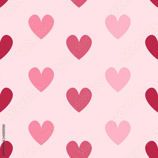 Fototapeta Seamless pattern with pink hearts. Backround for valentines day. Flat style.