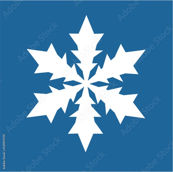 Fototapeta White hexagonal snowflake on a blue background. A unique author's snowflake to decorate the winter holidays. Vector image of a Christmas symbol.