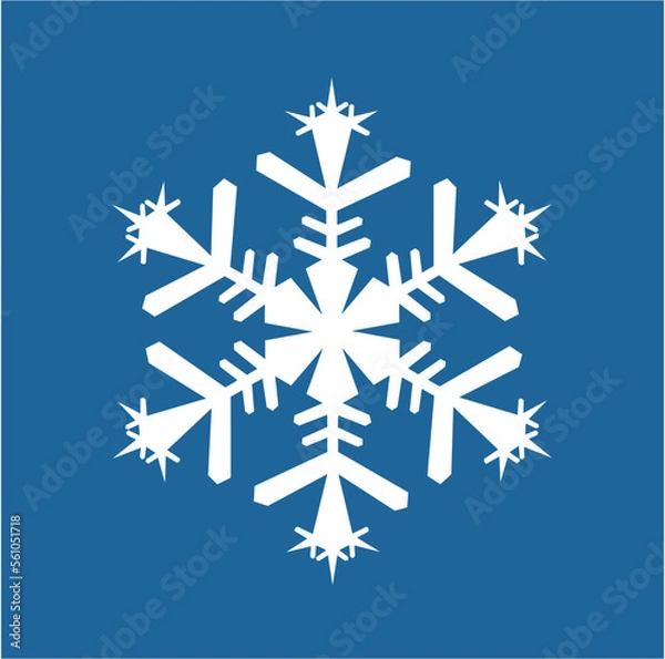 Fototapeta White hexagonal snowflake on a blue background. A unique author's snowflake to decorate the winter holidays. Vector image of a Christmas symbol.