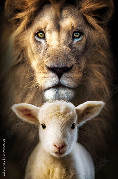 Obraz Lion and Lamb stand together