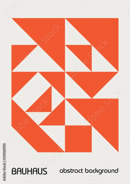 Obraz Minimal vintage 20s geometric design posters, wall art, template, layout with primitive shapes elements. Bauhaus orange retro pattern background, vector abstract circle, triangle and square line art