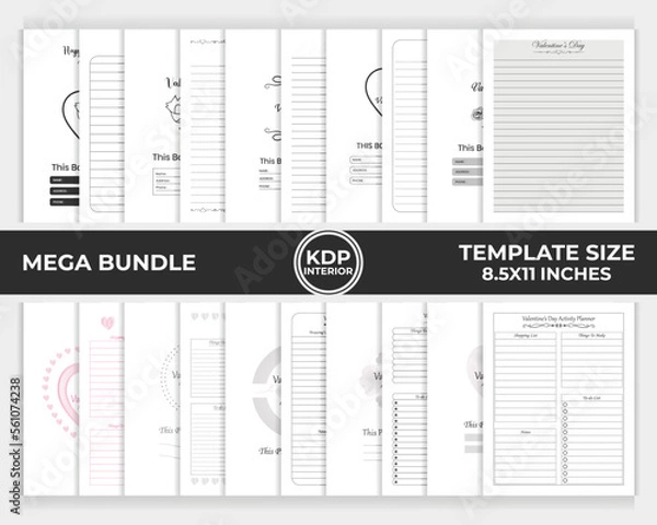 Fototapeta KDP interior bundle valentine's day journal, valentine's day activity planner unique template design