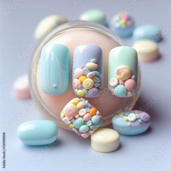 Fototapeta Colorful nailart created with AI