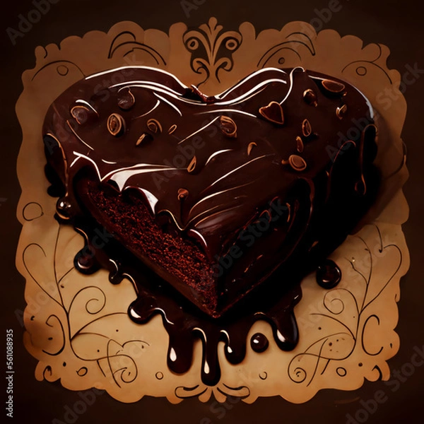 Fototapeta Heart-shaped cake of chocolate