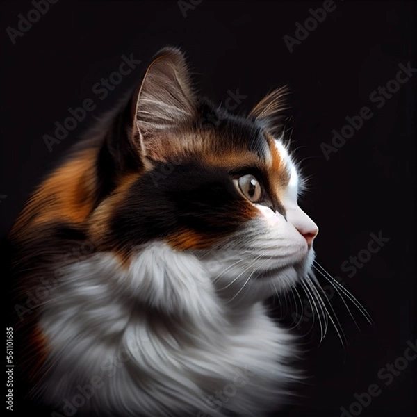 Fototapeta Diluted Calico cat breed isolated on a black background. Generative AI