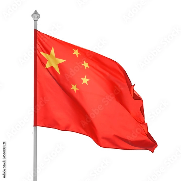 Fototapeta Chinese flag on flagpole. Isolated png with transparency