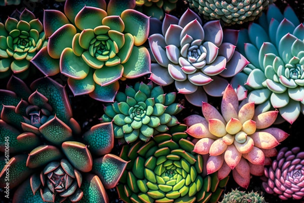 Obraz colourful succulent plants background, generative ai plant texture 